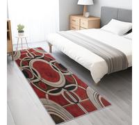 Tapis pour Chambre 60x150 cmRouge Poils Courts Doux Lavable en Machine Praticiens de l'art Tapis Décoration pour Salon, Cuisine, Entrée, Salle à Manger Géométrique Abstrait Circulaire