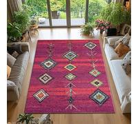 Tapis pour chambre à coucher ou salon lavable doux à poils courts qui ne tombent pas Motif géométrique rétro Magenta 160 x 200 cm