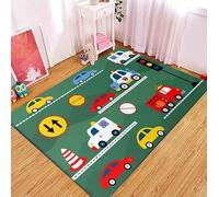 Tapis pour chambre à coucher pour enfants lavable en machine antidérapant à poils courts pour salon, salle de jeux, salle de classe, voiture de dessin animé, multicolore, vert, 120 x 170 cm