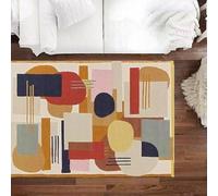 Tapis pour chambre à coucher/salon lavable doux à poils courts qui ne tombent pas rétro abstrait géométrique multicolore beige 160 x 200 cm