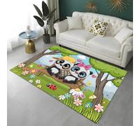 Tapis pour Chambre Enfant Animaux Dessin Animé Arc-en-ciel Licorne Panda Hibou Rose Violet, pour Salon, Chambre à Coucher, Salle de Jeux, Lavable, Antidérapant, Tapis de Bain, 80x160 cm, Color 2