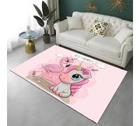 Tapis pour Chambre Enfant Animaux Dessin Animé Arc-en-ciel Licorne Panda Hibou Rose Violet, pour Salon, Chambre à Coucher, Salle de Jeux, Lavable, Antidérapant, Tapis de Bain, 140x200 cm, Color 6