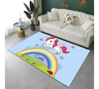 Tapis pour Chambre Enfant Animaux Dessin Animé Arc-en-ciel Licorne Panda Hibou Rose Violet, pour Salon, Chambre à Coucher, Salle de Jeux, Lavable, Antidérapant, Tapis de Bain, 80x160 cm, Color 5