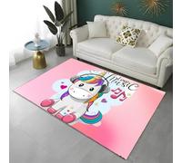 Tapis pour Chambre Enfant Animaux Dessin Animé Arc-en-ciel Licorne Panda Hibou Rose Violet, pour Salon, Chambre à Coucher, Salle de Jeux, Lavable, Antidérapant, Tapis de Bain, 120x180 cm, Color 4