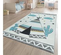 Tapis pour Enfant Chambre d'enfant Tons Pastel Motif Tipi 3D Crème Gris, Dimension:140x200 cm