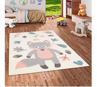 Tapis pour enfant - PERGAMON - Trendline Kids - motifs renard pastel rose beige - 80x150 cm