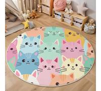 Tapis pour enfant rond 100cm - Tapis doux et douillet - Pour salon - Tapi pour filles - Chambre à coucher - Chambre d'enfant - Tapi fin - Facile à entretenir - Animaux de dessin animé Chat mignon