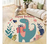 Tapis pour enfant rond 100cm - Tapis doux et douillet - Pour salon - Tapi pour filles - Chambre à coucher - Chambre d'enfant - Tapi fin - Illustrations dessinées à la main Coffret cadeau dinosaure