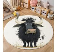 Tapis pour enfant rond 120cm - Tapis doux et douillet - Pour salon - Tapi pour filles - Chambre à coucher - Chambre d'enfant - Tapi fin - Facile à entretenir - Thème animalier Taureau noir en colère