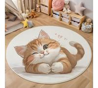 Tapis pour enfant rond 180cm - Tapis doux et douillet - Pour salon - Tapi pour filles - Chambre à coucher - Chambre d'enfant - Tapi fin - Facile à entretenir - Animaux de dessin animé Chaton mignon