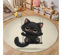Tapis pour enfant rond 60cm - Tapis doux et douillet - Pour salon - Tapi pour filles - Chambre à coucher - Chambre d'enfant - Tapi fin - Style dessin animé Le chat était assis sur la balançoire