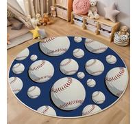 Tapis pour enfant rond 80cm - Tapis doux et douillet - Pour salon - Tapi pour filles - Chambre à coucher - Chambre d'enfant - Tapi fin - Facile à entretenir - Thème sportif Modèle de baseball