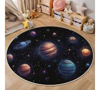 Tapis pour enfant rond 80cm - Tapis doux et douillet - Pour salon - Tapi pour filles - Chambre à coucher - Chambre d'enfant - Tapi fin - Facile à entretenir - Thème cosmique Planète stellaire