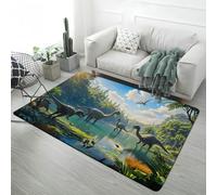 Tapis pour Enfants 3D Dinosaures Tyrannosaures Forêt, Tapis de Sol Décoratif pour Chambre Adolescent, Anti-Slip Gaming Rug for Game Room, Bedside Runner Carpet, 160x230 cm, Color 2