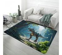 Tapis pour Enfants 3D Dinosaures Tyrannosaures Forêt, Tapis de Sol Décoratif pour Chambre Adolescent, Anti-Slip Gaming Rug for Game Room, Bedside Runner Carpet, 80x160 cm, Color 3