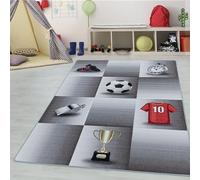 Tapis pour Enfants avec Design à Carreaux, Aspect trophée de Football, Lavable, Maillot, trophée, pour Chambre d'enfants, Chambre de bébé Taille: 120 x 170 cm, Couleur: Gris-5