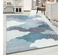 Tapis pour Enfants, Couleur Bleu, Conception de Nuages, 25060, Tapis Rectangle, Tapis Chambre d'enfant Chambre bébé, 160 x 230 cm