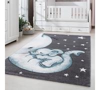 Tapis pour Enfants, Couleur Bleu, Conception d'éléphant, 16094, Tapis Rectangle, Tapis Chambre d'enfant Chambre bébé, 160 x 230 cm