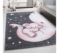 Tapis pour Enfants Design éléphant, Doux et Confortable pour Chambre de bébé, Salle de Jeux, Chambre d'enfants, Tapis à Poils Courts Taille: 160 x 230 cm, Couleur: Pink-2
