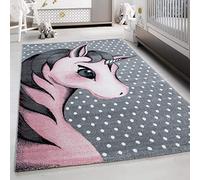 Tapis pour Enfants Design Licorne, Doux & Moelleux, Chambre de bébé, Salle de Jeux, Chambre d'enfant, Tapis à Poils Courts, Douillet Taille: 160 cm Rund Couleur: Pink-5