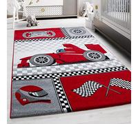 Tapis pour Enfants Motif Voitures de Course, Doux & Confortable pour Chambre de bébé, Salle de Jeux, Chambre d'enfants, Tapis à Poil Court Taille: 120 cm Rund Couleur: Rouge-1