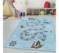 Tapis pour Enfants, Tapis d'apprentissage avec Chiffres et Motif Pirate, Lavable, pour garçons et Filles, pour Chambre d'enfant, Chambre de bébé Taille: 80 x 120 cm, Couleur: Bleu-2