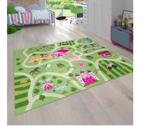 Tapis pour enfants, Tapis de jeu pour chambres d'enfants, Paysage et chevaux, En vert [100x200 cm]