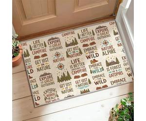 Tapis pour feu de camp, aventure en plein air, montagnes, arbres, été, tapis rectangulaire à poils ras qui ne perd pas ses poils pour salle de bain, buanderie, cuisine, entrée, marron, 0,6 x 0,9 m