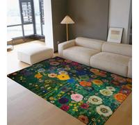 Tapis pour Le Salon 180x270 Grande Moquette Florale bohème Lavable pour Salle Manger Bureau Jardin Fleurs Sauvages Fine Fausse Laine antidérapante décoration intérieure
