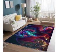 Tapis pour salon 120 x 170 cm, tapis doux et modernes imprimés Dragon City, lavables, antidérapants, à poils courts, bleus et rouges, pour salon, chambre, salle à manger, bureau