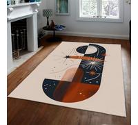 Tapis pour Salon 120x150cm Rugs Lavable à Poil Bas Sol Style Milieu du siècle Moquette de Sol Abstraite géométrique et à Motif céleste pour la Salle à Manger Tapis intérieur