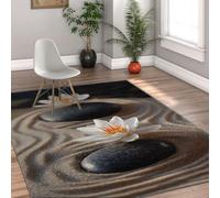 Tapis pour Salon 90x150cm Rugs Grand Lavable à Poil Bas Pierres de Sable Modernes Moquette de Sol à Motif d’orchidées Blanches pour Salle à Manger Tapis d’intérieur de Bureau