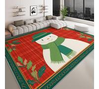 Tapis pour Salon Antidérapant 140 x 200 cm, Tapis Lavables à Poils Courts Rétro Géométrie Feuilles Bonhomme De Neige pour Cuisine Salle à Manger Bureau et Chambre - Décoration Intérieure, Rouge