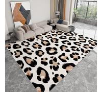 Tapis pour Salon Antidérapant 180 x 240 cm, Tapis Lavables à Poils Courts Élégant Minimalisme Animaux Imprimé Léopard pour Cuisine Salle à Manger Bureau Chambre - Décoration Intérieure, Marron Clair