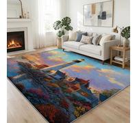 Tapis pour Salon Antidérapant 80 x 150 cm, Tapis Lavables à Poils Courts Île Phare Animaux Mouette Floral pour Cuisine Salle à Manger Bureau et Chambre - Décoration Intérieure, Rose Corail