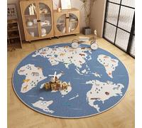 Tapis pour Salon Chambre Moelleux Extra Doux Confortable Golbal Carte Antidérapant Intérieur Fille Enfant éducatif Coucher Salle Jeux Décoration Grand Tapis étoile Lion Our (Bleu, 120x120cm)