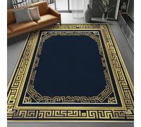 Tapis pour salon Motif décoratif classique imprimé, bleu foncé doré Doux Facile d'entretien Poils courts Ne peluche pas Tapis pour chambre à coucher, salle à manger, salon, cuisine 140 x 200 cm
