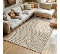 Skandi - Tapis de salon, de cuisine, de chambre à coucher et de couloir - Style bohème - Design 3D - Moelleux et doux - Dimensions : 240 x 340 cm - Couleur : beige