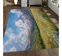 Tapis Prairie Montagne pic enneigé Fleurs Sauvages Lavable Tapis Poil Ras Flanelle Douce Boho Nature antidérapant carpette Bureau Chambre 180x270cm