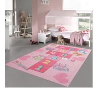 Tapis Princesses Jeu de Saut pour filles | papillons & cœurs en rose Größe - 140 x 200 cm