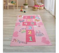 Teppich-Traum Tapis Princesses Jeu de Saut pour Filles | Papillons & cœurs en Rose, 80x150 cm