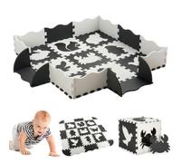 Tapis puzzle 114 x 114 x 1 cm en mousse EVA avec motif animal, tapis de sol antidérapant, imperméable et doux pour salon, salle de jeux, noir