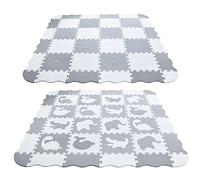 Tapis Puzzle Bébé, Dalle en Mousse Bébé avec Barrières - 16 Pièces Animaux à Détacher, Tapis de Jeu Puzzle Antidérapant pour Salle de Jeux, Chambre, Éveil Visuel, 30 x 30 x 1 cm, Blanc et Gris