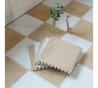 tapis puzzle en mousse, Dalles de moquette emboîtables en peluche, tapis mousse, puzzle antidérapant, sol carrés antidérapants(Apricot+white,18pcs)