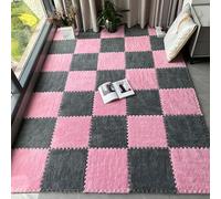 Tapis Puzzle en Peluche, Tapis de Sol emboîtables en Mousse Peluche, Carreaux de Puzzle carrés, Multicolore(Pink+Grey)