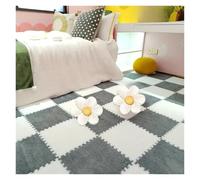 Tapis Puzzle Mousse 20 pièces en Peluche Mousse imbriqué Tapis Carreaux Doux Shaggy Moelleux de Sol coloré Protection for la Chambre(White-Grey)