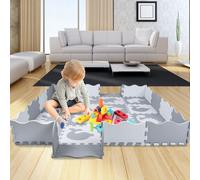 Tapis puzzle pour enfants 16 pièces EVA Tapis d'éveil 30x30cm Gris Blanc