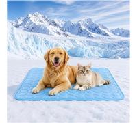 Tapis Rafraîchissant pour Chien Tapis Fraicheur Chat Reste Froid Plus Longtemps Glacière Non Toxique pour Animaux De Compagnie Lavable Utilisable à L'Intérieur Et à L'extérieur (Bleu, L-70*55cm)
