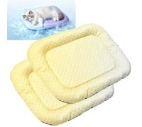 Tapis Rafraîchissant Pour Chiens Et Chats, Coussin Auto-rafraîchissant En Soie Glacée Alvéolée 3D, Lavable Et Antidérapant, Avec Rebords Surélevés Pour Cages Et Chenils (80 X 60 Cm) (Yellow,2Pcs)