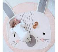 Tapis Ramper Bébé Tapis De Jeu Animaux Coton Rond Tapis Pour Filles Garçons Eveil Enfants Decoration Chambre 90cm (Lapin Rose)